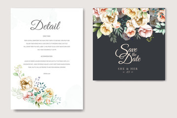 wedding invitation suite with watercolor floral and leaves