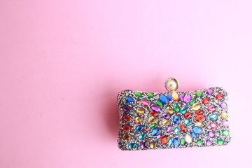 woman's bag, with bright colored stones