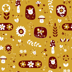 cute flowers mushrooms nature pattern