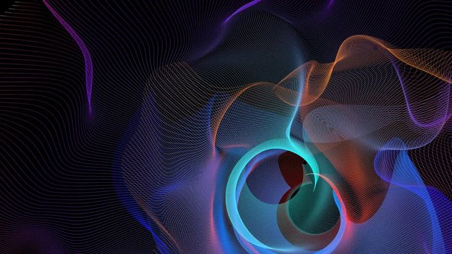 Streaks of Multicolored Light Abstract Motion Background. Fantastic lines bend on black.