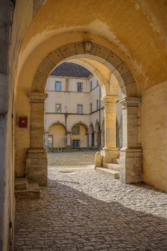 Poligny City Hall courtyard in the commune Jura department in Franche-Comt&eacute;, Lons-le-Saunier, France.