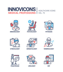 Medical professions line design style icons set