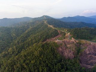 Aerial drone image of beautiful tropical rainforest forest in Sabah ,Borneo (image slightly soft focus and noise)