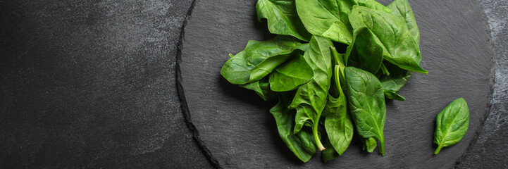 spinach (green grass, vitamins salad) menu concept. food background. copy space. Top view