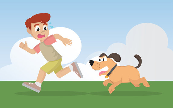Cartoon character, Boy running away from angry dog. Stock Vector | Adobe  Stock