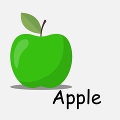 Vector illustration of green apple for kids education. Flat Design