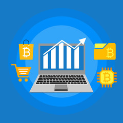 laptop with bitcoins cryptocurrency finance design vector illustration