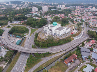 Aerial image of new building of Komplex Mahkamah Kota Kinabalu(Kota Kinabalu Court Complex), Sabah, Malaysia