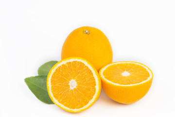 orange with leaves isolated on white background