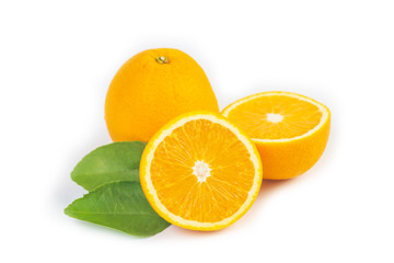 orange with leaves isolated on white background