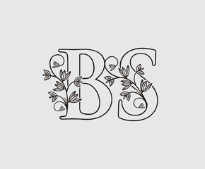 Letter B, S and BS Vintage Floral Logo Icon, overlapping monogram logo, Simple Swirl Black color Logo on white background. Classy Letter Logo Icon.