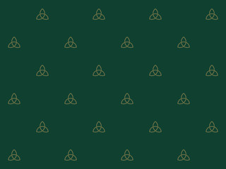 Celtic knot triquetra seamless pattern. Elegant ancient ornaments on green background. Print design for textile, packaging, banners. Simple geometric element repetitive texture. Vector illustration.