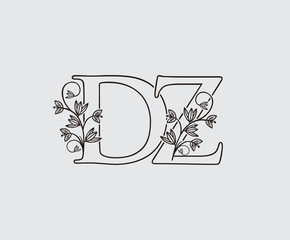 Letter D, Z and DZ Vintage Floral Logo Icon, overlapping monogram logo, Simple Swirl Black color Logo on white background. Classy Letter Logo Icon.
