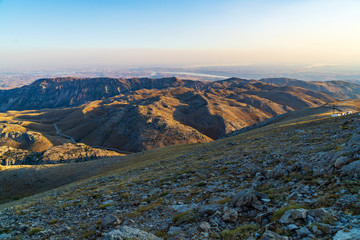 Panoramic sunrise view from Nemrut mountain, Turkey