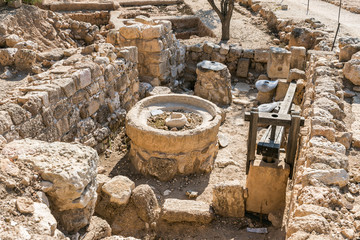 Archaeological excavations of the Ancient Shiloh archaeological site in Samaria region in Benjamin district, Israel - obrazy, fototapety, plakaty