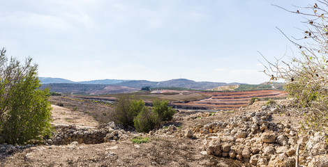 View  from Tel Shilo to the nearby hills in Samaria region in Benjamin district, Israel - obrazy, fototapety, plakaty