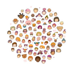 Pattern with graphical faces. Vector illustration. Set of people icons