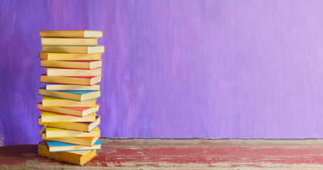 stack of  books, Reading, learning, education, literature, panoramic, large copy space