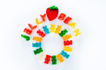 colorful jelly bean on white background