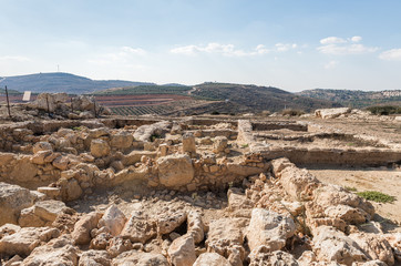 Archaeological excavations at the place where the tabernacle of the covenant was in Shiloh in Samaria region in Benjamin district, Israel - obrazy, fototapety, plakaty