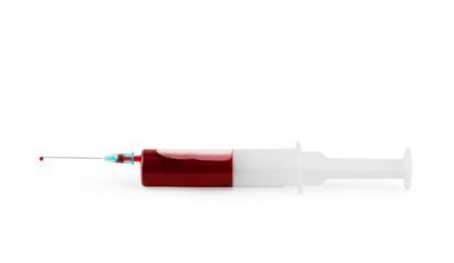 Fototapeta premium Blood with a syringe on white background