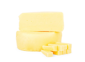 Sliced mozzarella cheese on white background