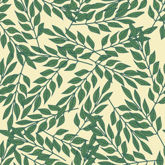 Forest leaves seamless pattern. Hand drawn leaf wallpaper.