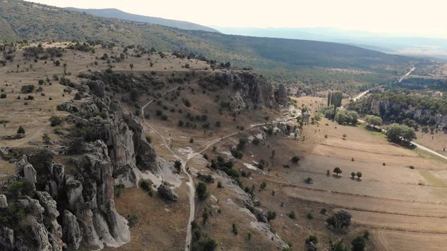 AERIAL drone view of Phryg Valley in Midas City in Yazilikaya Turkey