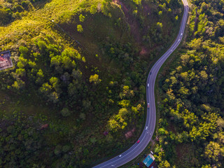 Top view of the the rainforest asphalt road in Sabah, Borneo