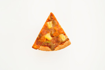 single slice of old pizza on isolated background.