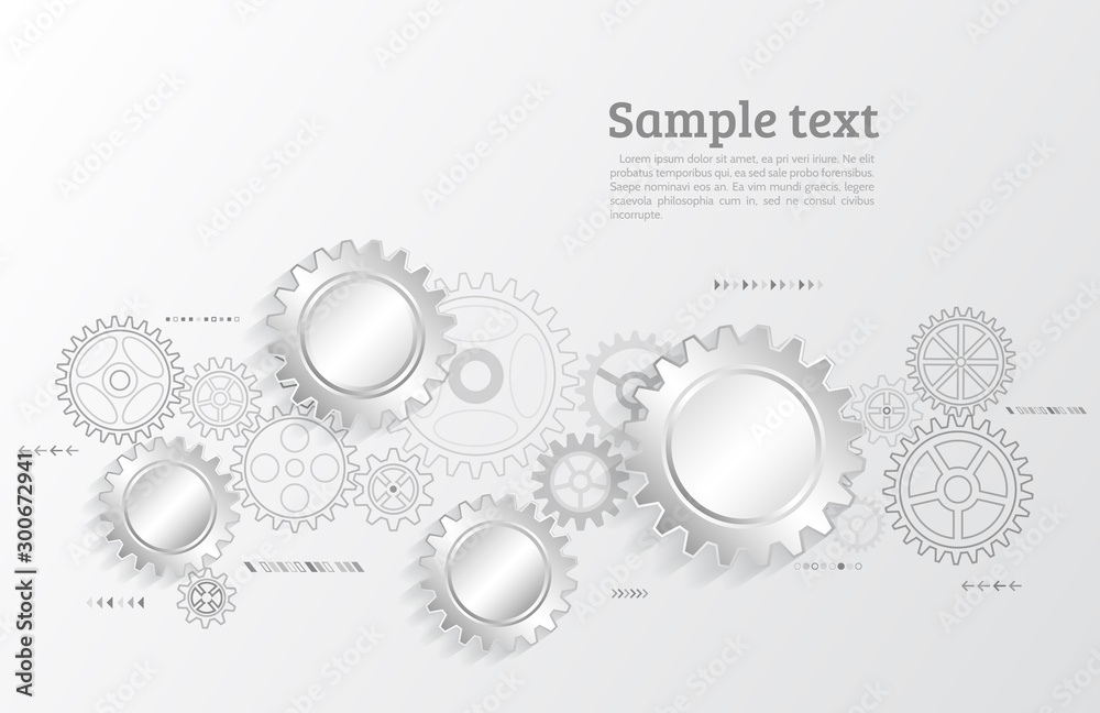 Poster Abstract technical background wtih cogs and gear wheel mechanisms. Communication and engineering concept. Vector illustration