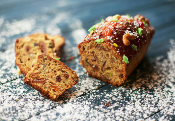 Homemade cake of dried fruits and nuts