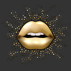 Women lips in 3d realistic fashion style, open mouth with teeth,high detailed glossy. Vector illustration.