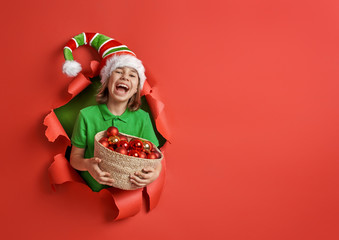 Santa's elf on bright color background