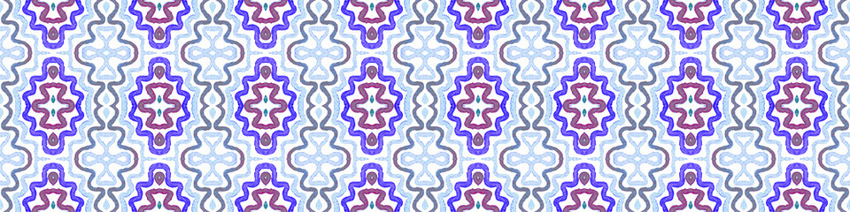 Blue Seamless Border Scroll. Geometric Watercolor 