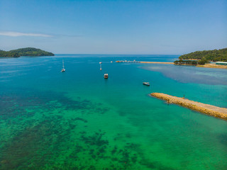 Beautiful landscape scene with turquoise sea water view from bird eyes at Kuala Abai, Kota Belud, Sabah, Borneo