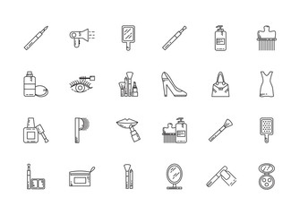 Obraz premium makeup cosmetics jewelry feminine things icons set line style