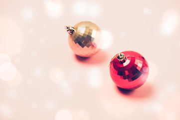 Christmas Background with Red andGold Christmas Balls Holiday Background Snow Christmas Festive Mood December
