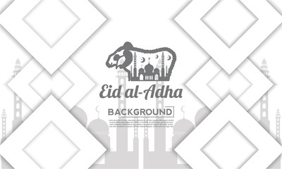  Eid Al Adha Mubarak background Vector illustration, Beautiful mosque with Arabic lanterns, Muslim community festival. 