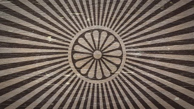 Dharmachakra - Buddhist Symbol On Wodden Texture. Ideal For Your Buddhism / Religion Related Projects. High Quality Animation. 4K, 60fps