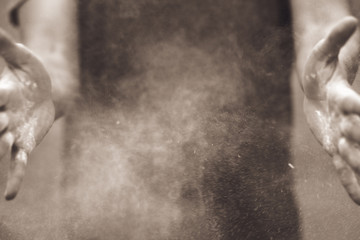 Powders on the two hand.