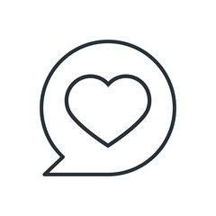 flat linear vector image on a white background, bubble icon with a heart inside, like in social networks