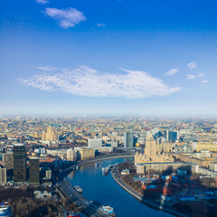 Fototapeta premium cityscape of modern and urban skyscrapers Moscow International Business Center is Architecture and landmark of Moscow City with blue sky, moscow city, Russia