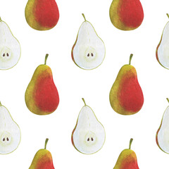 Seamless pattern fruits pears watercolor food illustration botany