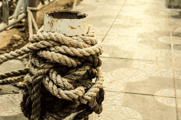 Fototapeta na wymiar boat straps fastened to an iron