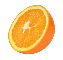 Slice of fresh orange isolated on white background