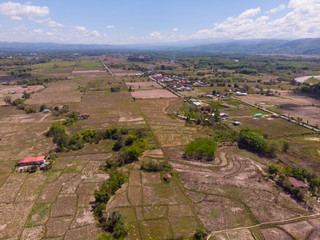 Aerial Of Rice Fields In Dry Season With Drought with beautiful rural landscape view in Tambunan,...