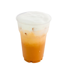 iced thai tea on white background