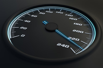 Fototapeta premium Blue speedometer in car on dashboard. 3D rendered illustration.