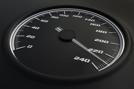 White speedometer in car on dashboard. 3D rendered illustration.